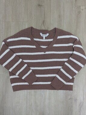 Self esteem striped v neck cropped sweater XS